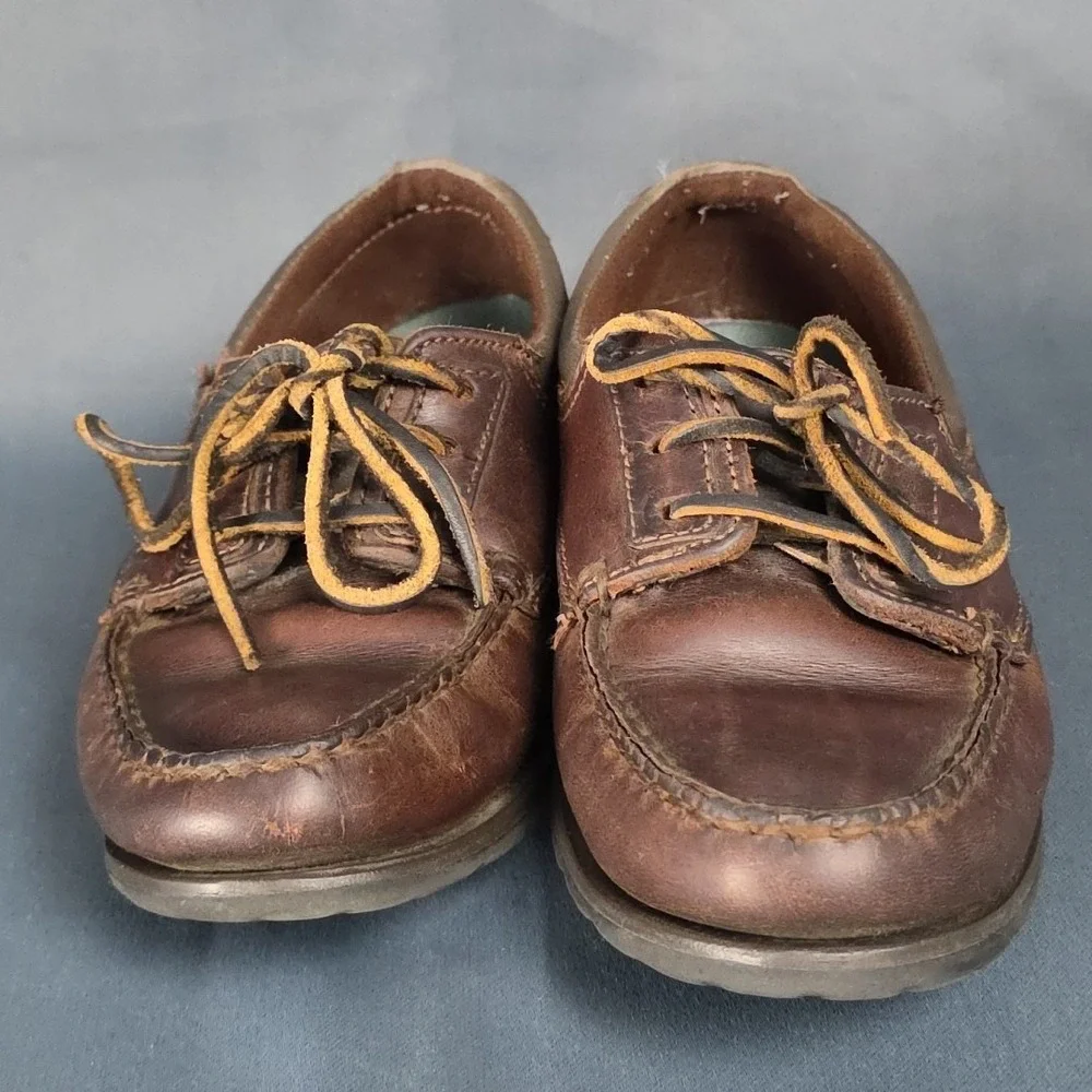 Vintage Timberland Boat Shoes Brown Waterproof Leather Size 7M 90's Y2K Made USA